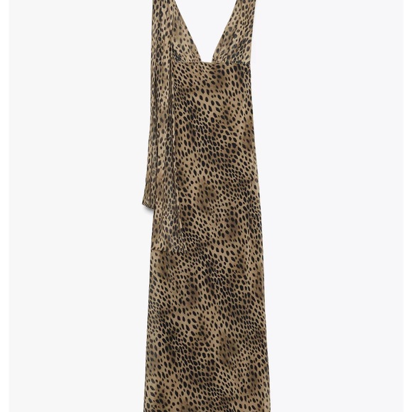 Zara Animal Print Foulard Maxi Dress | Leopard Evening Gown Scarf L NWT SOLD OUT - Picture 5 of 6